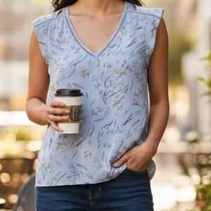 Floral Blue Sleeveless Top Dr 2 PS